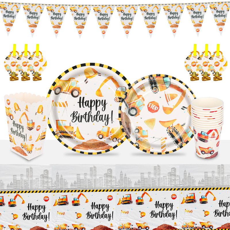 Excavator Engineering Vehicle Party Paper Plate Set Kidsren's Birthday Party Tableware Paper Plate Paper Cup Tissue Balloon Decoration Excavator Engineering Vehicle Party Paper Plate Set Kidsren's Birthday Party Tableware Paper Plate Paper Cup Tissue Balloon Decoration