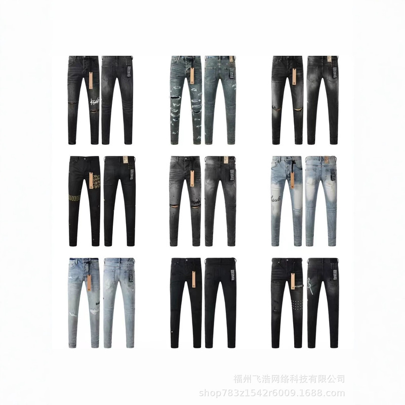 In-Stock, Ready-To-Ship, High-Quality Ksb Jeans, Straight-Leg, Ripped, Stretchy, American High Street Style, Casual Men's Jeans