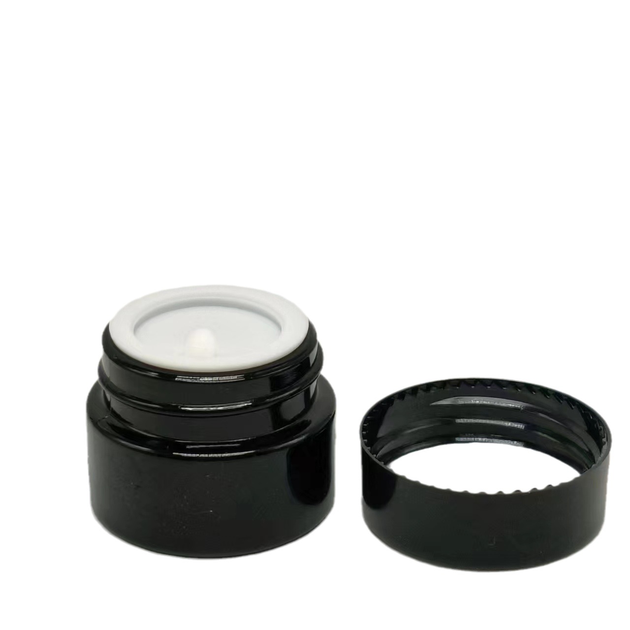 Botella de crema de porcelana negra en stock 5g botella de crema de ojos de vidrio negro botella de crema de esencia botella de crema de vidrio cosmético botella de crema