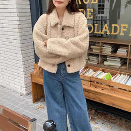 秋冬季双面绒外套女2024年新款翻领单排扣宽松潮搭短款加绒上衣潮