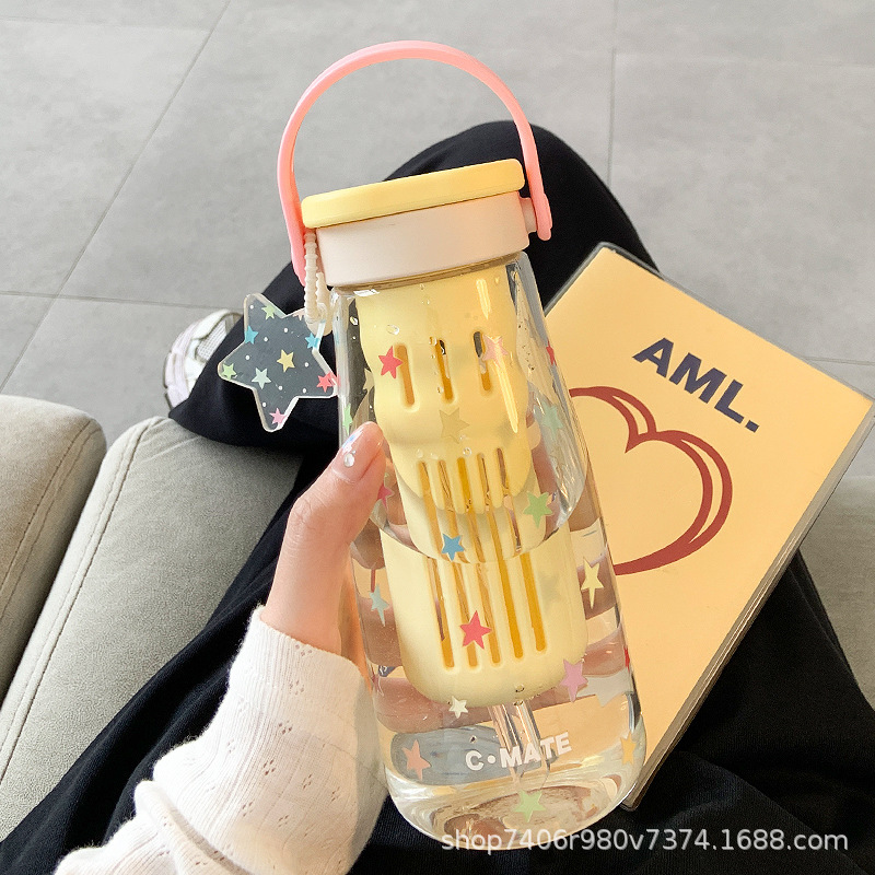 女の子向けのかわいいウォーターカップ、見栄えの良いガラスカップ、お茶と水の分離、ポータブルオフィスダブルドリンクカップ、夏の新スタイル2025|undefined