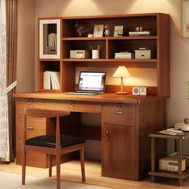 书桌书架一体家用电脑桌台式卧室学生带书柜简约办公桌椅写字桌子