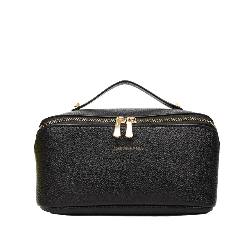Amazon Cross-border New Litchi Pattern Metal Label Portable Cosmetic Bag Tile Cosmetic Large Capacity Storage Bag