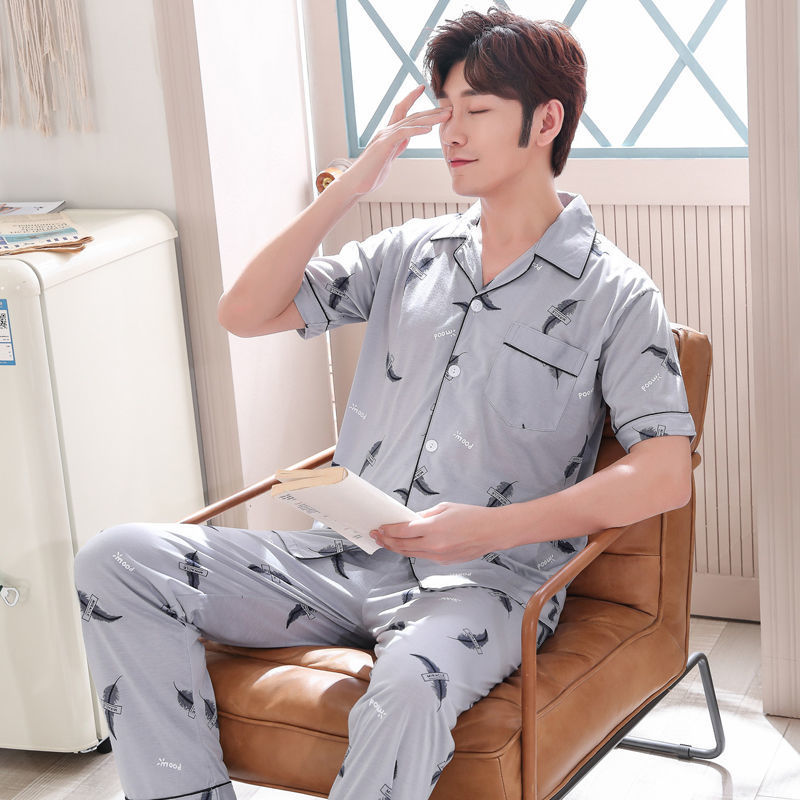 Pijamas de verano de los hombres pantalones de manga corta de algodón Delgado de los hombres de verano casual más el tamaño de media manga homewear traje