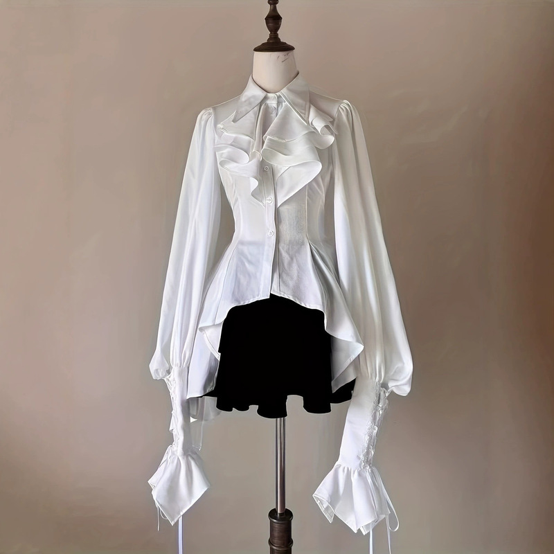 【European and American Sizes】Cross-Border Shein Temu Slim-Fit Waist-Cinching Long-Sleeve Shirt Vintage Base Shirt for Women 【European and American Sizes】Cross-Border Shein Temu Slim-Fit Waist-Cinching Long-Sleeve Shirt Vintage Base Shirt for Women