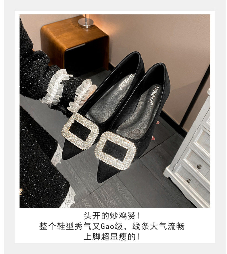 Giày búp bê nữ mũi nhọn đính đá lấp lánh gót thấp 1–3 cm — Màu bạc, Màu mơ, Màu đen chi tiết 8