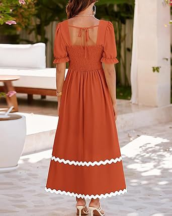 Frau Normales Kleid Einfacher Stil Quadratischer Hals Kurzarm Einfarbig Midi-Kleid Täglich display picture 4