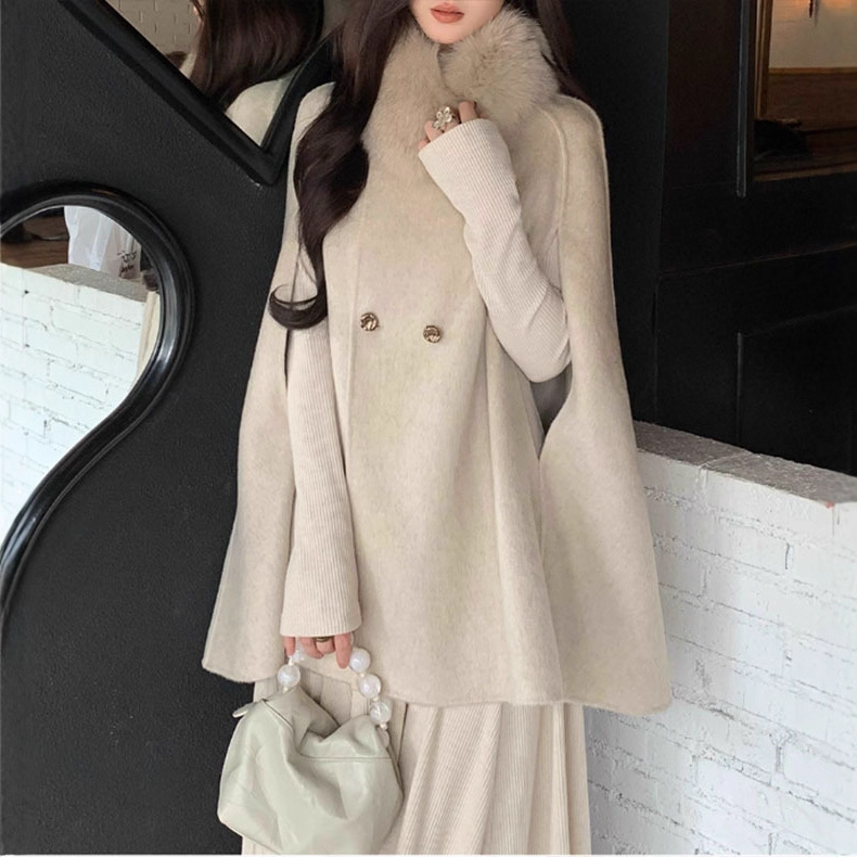 [Rich Daughter] Double-Sided Woolen Cape Woolen Coat for Women, Short Woolen Coat for Autumn and Winter