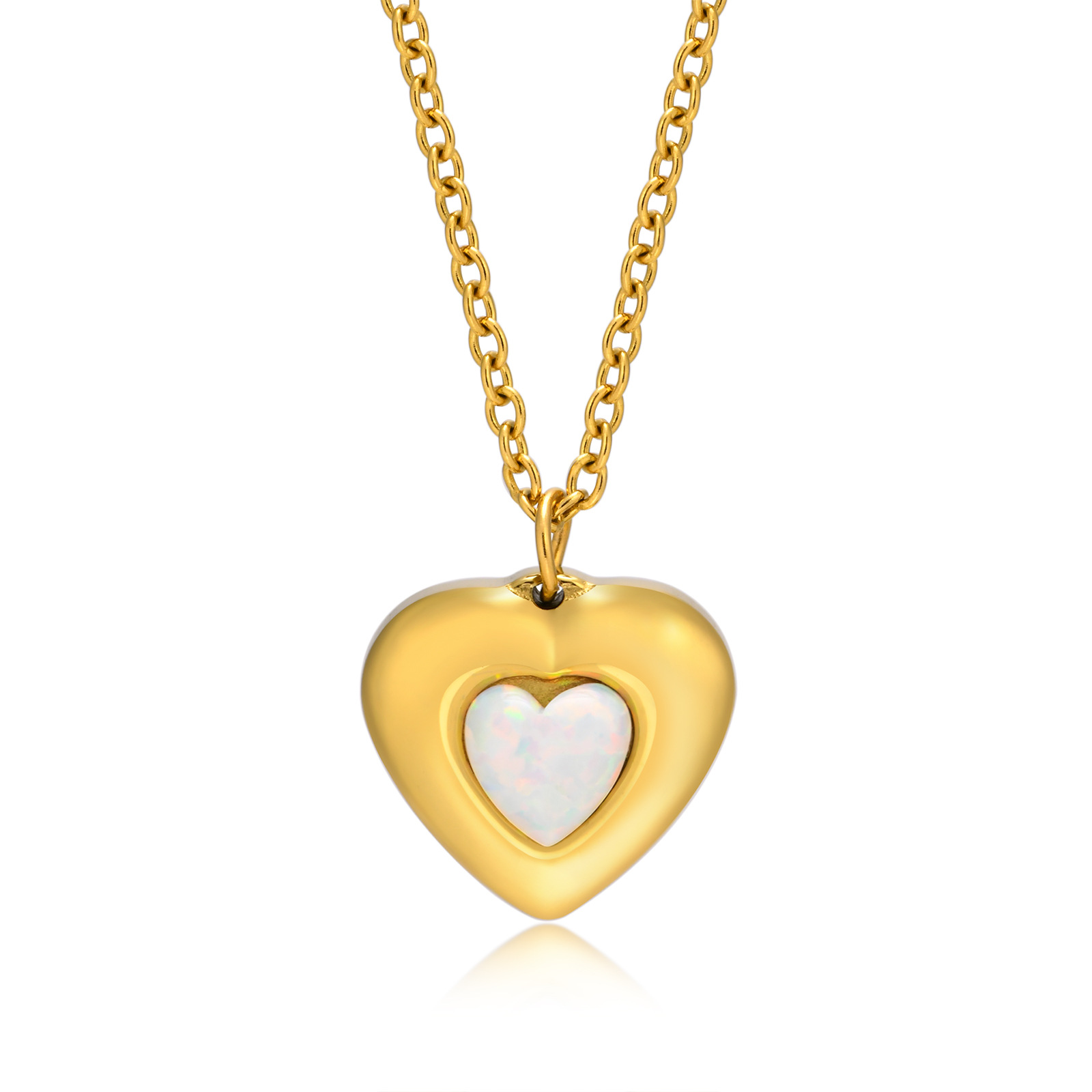 Sweet Heart Shape Titanium Steel Plating opal Pendant Necklace