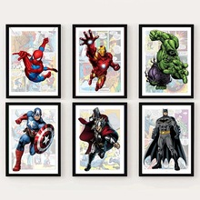 复仇者联盟漫画海报蜘蛛侠美国队长帆布绘画版画墙壁艺