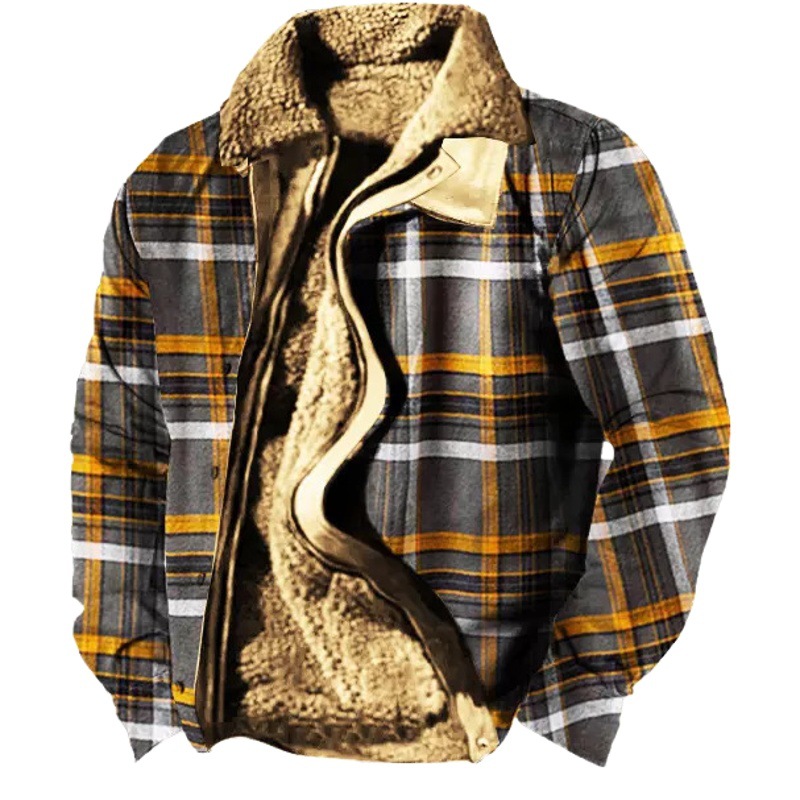 Cross-border en stock bolsillo de costura lateral engrosada casual cremallera suelta Lobo marrón Chaqueta de algodón de manga larga para hombres jóvenes