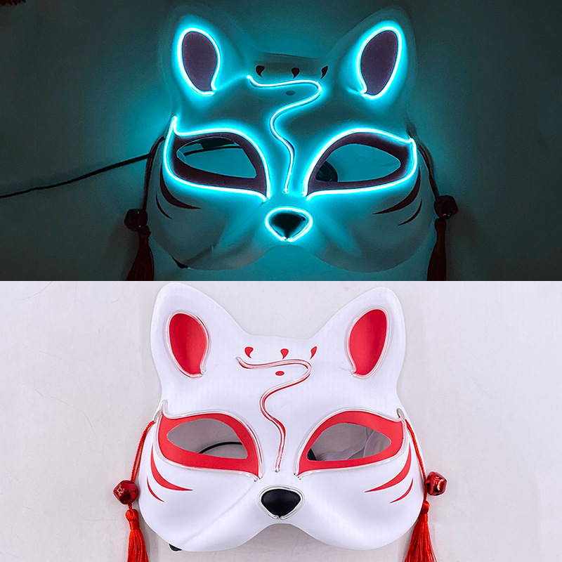 Luminoso LED máscara de zorro japonés máscara rave traje anime media cara gato máscara fiesta esquina