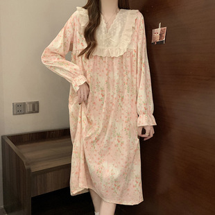 Clouds Cotton Pajamas Women's Spring and Autumn New Long-sleeved Nightgown Korean Style Sweet Ins Style Thin Outer-Wearing Home Clothes