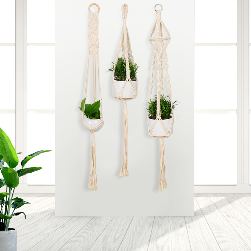 園藝吊籃花盆陽臺花盆網(wǎng)兜 棉麻繩編織花盆吊繩懸掛雙層花盆批發(fā)
