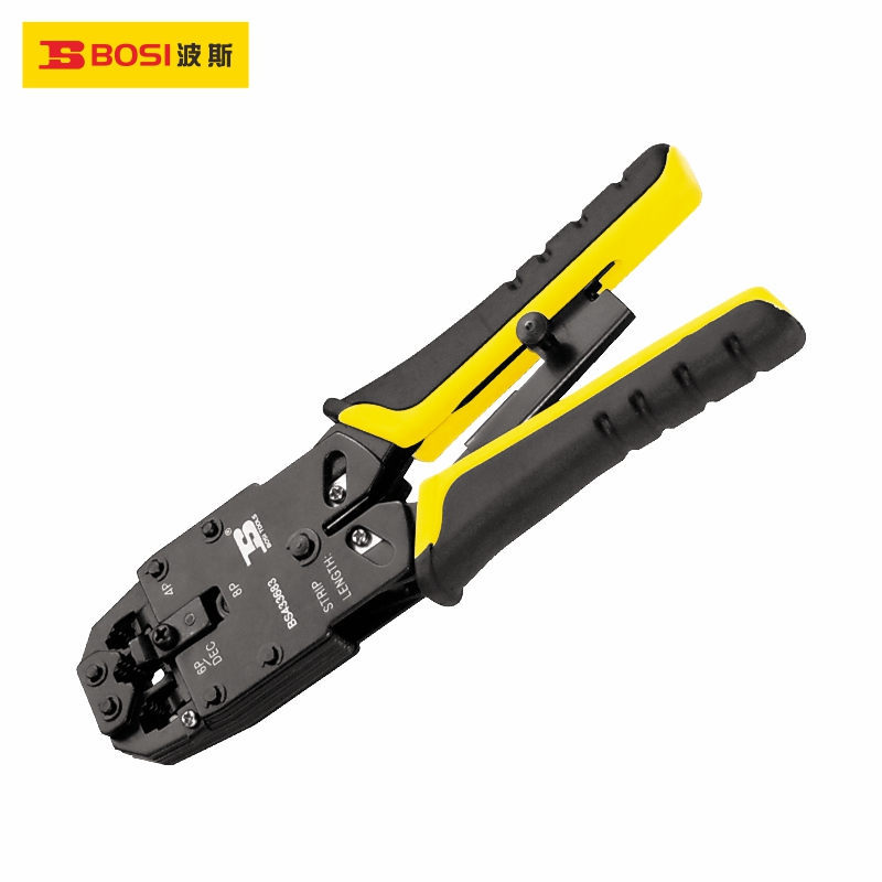 波斯工具棘轮三用网络端子钳网线电话线压接钳4P/6P/8P BS433683