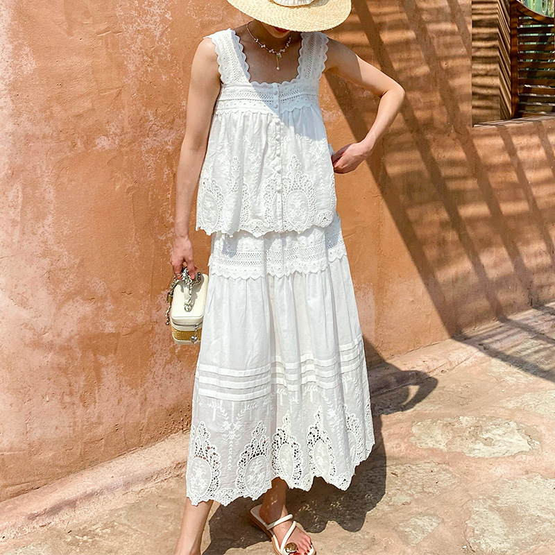 Boxifeng chaleco blanco top falda traje mujeres vacaciones francesas top hueco Shenzhen Nanyou ropa de mujer verano