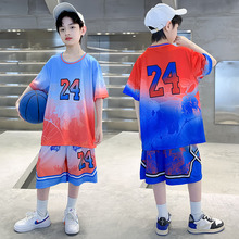 兒童籃球服套裝男童假兩件運動訓練服幼兒園表演服女孩夏季球衣