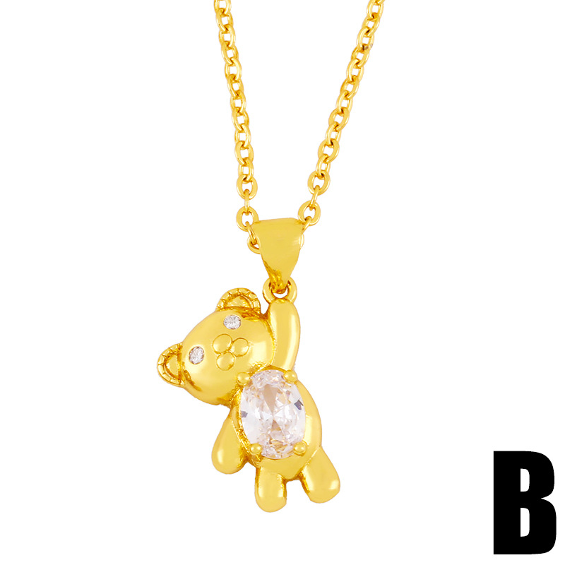 wholesale jewelry bear shape pendant copper inlaid zircon necklace nihaojewelry