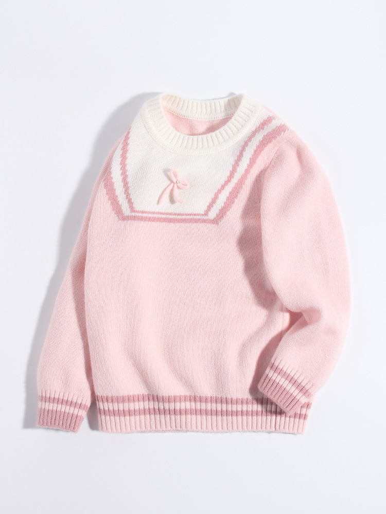 Children's cashmere winter knitted sweater with a round collar