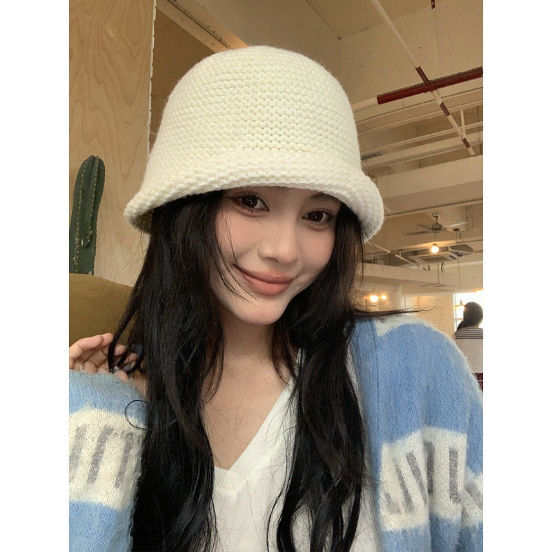 出口韩国粗针织卷边渔夫帽女秋冬季羊毛混纺大头围毛线帽保暖护耳|undefined
