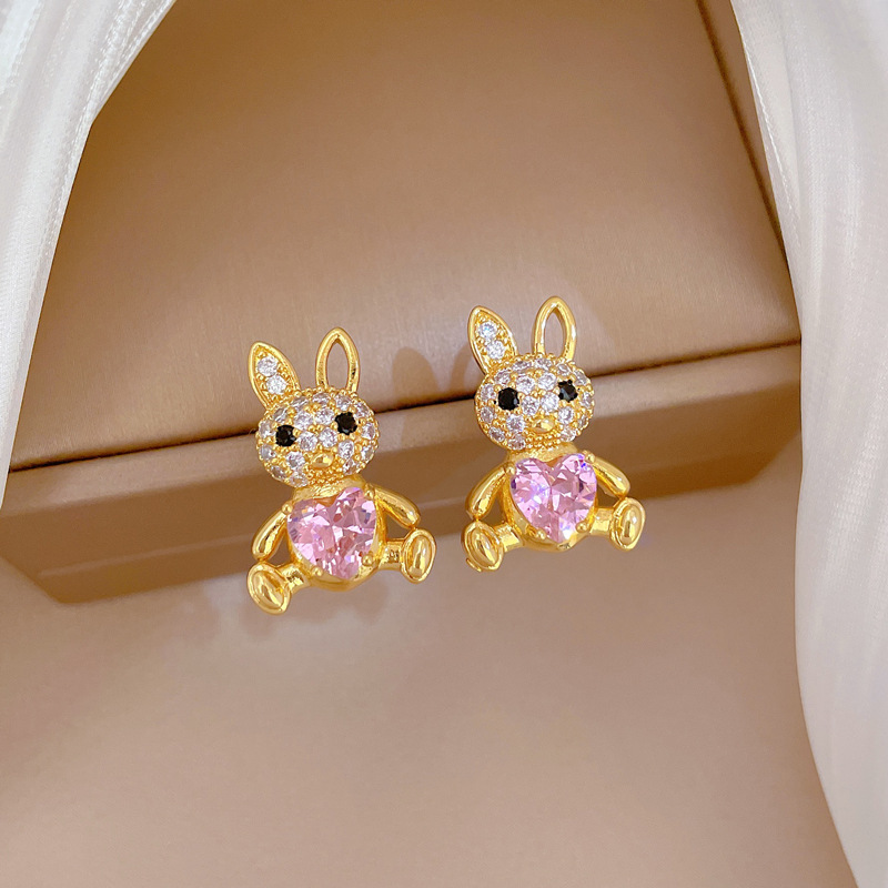 Luxurious Long Eared Rabbit Necklace And Earring Set Titanium_voghion.com