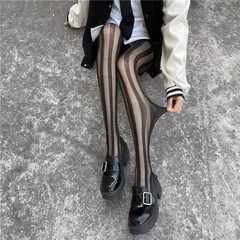 Vertical striped black silk stockings, trendy INSPair, suitable for spring and autumn watermelon stripes, ultra-thin anti-pickout base stockings, tights