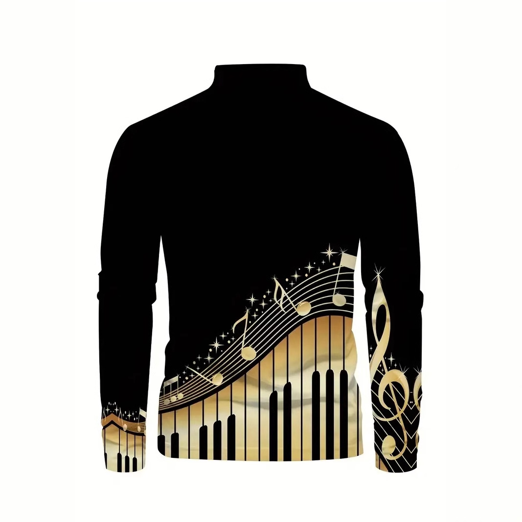 Europa y América venta caliente transfronteriza arte notas coloridas impresión 3D hombres primavera y otoño negocios sueltos botones de manga larga camisa POLO