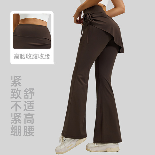 Juyi Tang Puff Wrinkle Bell-bottom Pants False Two-piece Micro-waist High-waist Hip-lifting Yoga Pants