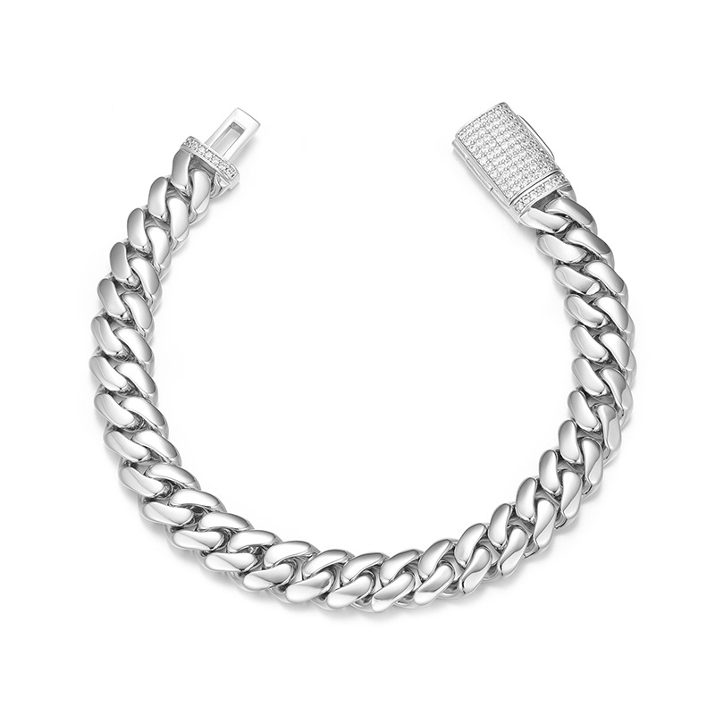 Cuban Chain Bracelet With Zircon Inlay And Gold Plated Finish_voghion.com