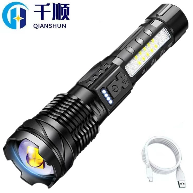 Трансграничный фонарик спецназа дальнего действия черная технология четырехъядерный белый лазерный супер яркий фонарик боковой свет патрульный яркий фонарик