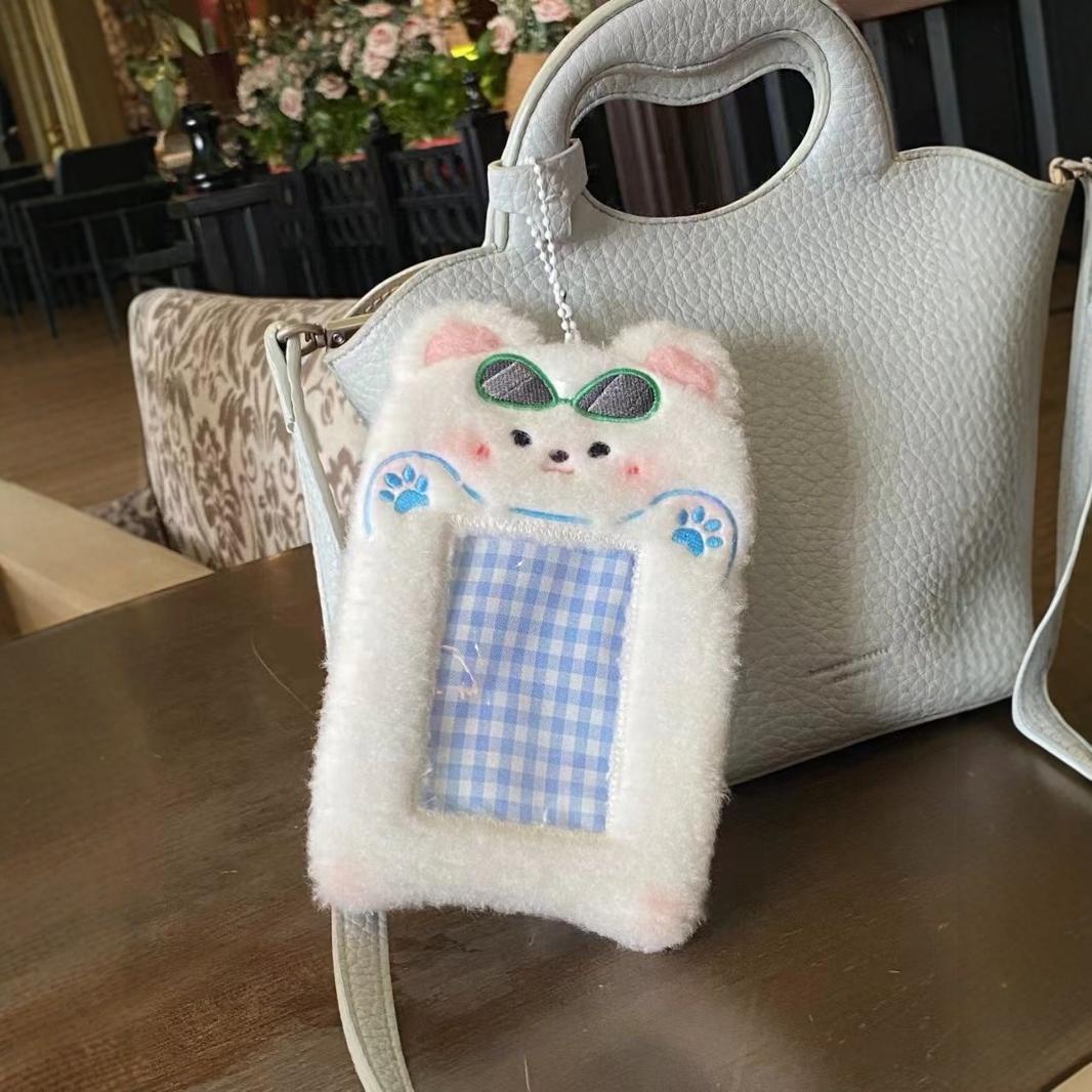 Plush hanging accessory cute cartoon animal card case campus meal card idol small card photo ID portable display card case