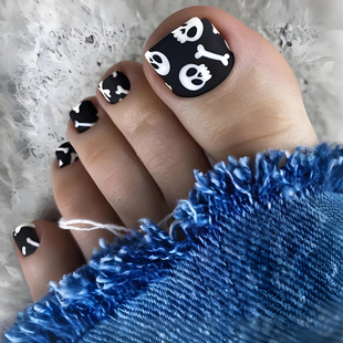 European and American Cross-Border Wearable Nails, Skull Toe Nails, Short Square Wearable Toe Nails, Manicure Nails, Factory Wholesale