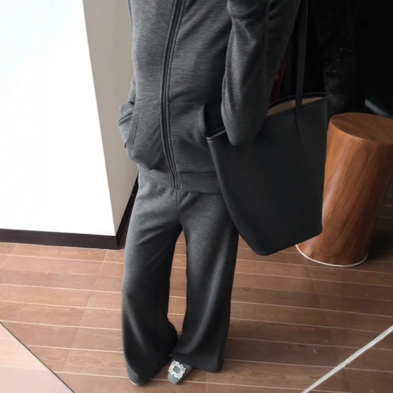 韩系气质休闲运动服套装女春秋修身显瘦半高领开衫卫衣长裤两件套|undefined