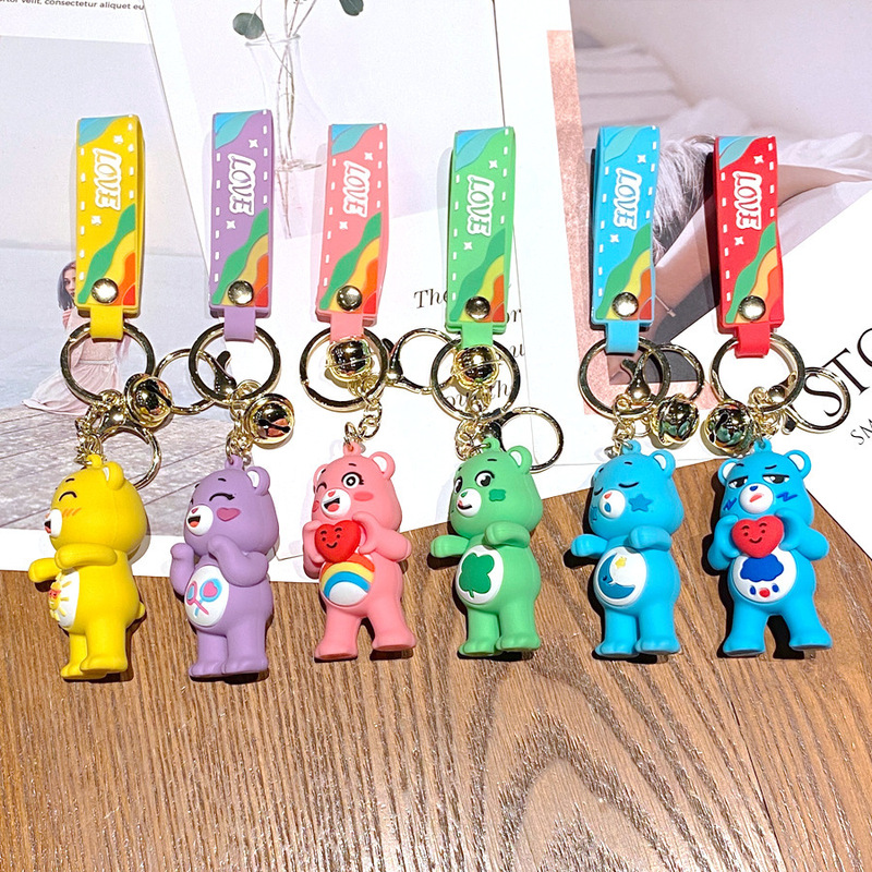 Creative Cartoon Care Bear Keychain Trendy Rainbow Bear Keychain Men's and Women's Bag Pendant Wholesale Gifts