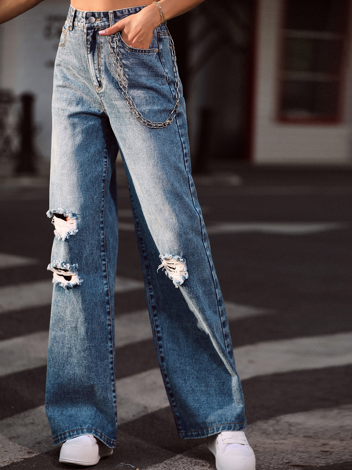 high waist ripped wide-leg jeans NSJM113821