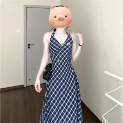 スーツ _ 一枚の韓国版の怠惰な風のレトロなニットのショールのカーディガンのセーターの女性の格子縞の首のサスペンダーのワンピース