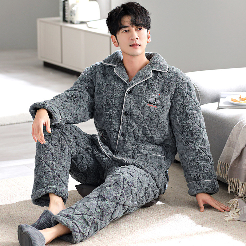Pijamas para hombres otoño y invierno 2024 nuevo vello grueso chaqueta de algodón de mediana edad papá grande conjunto de ropa de hogar