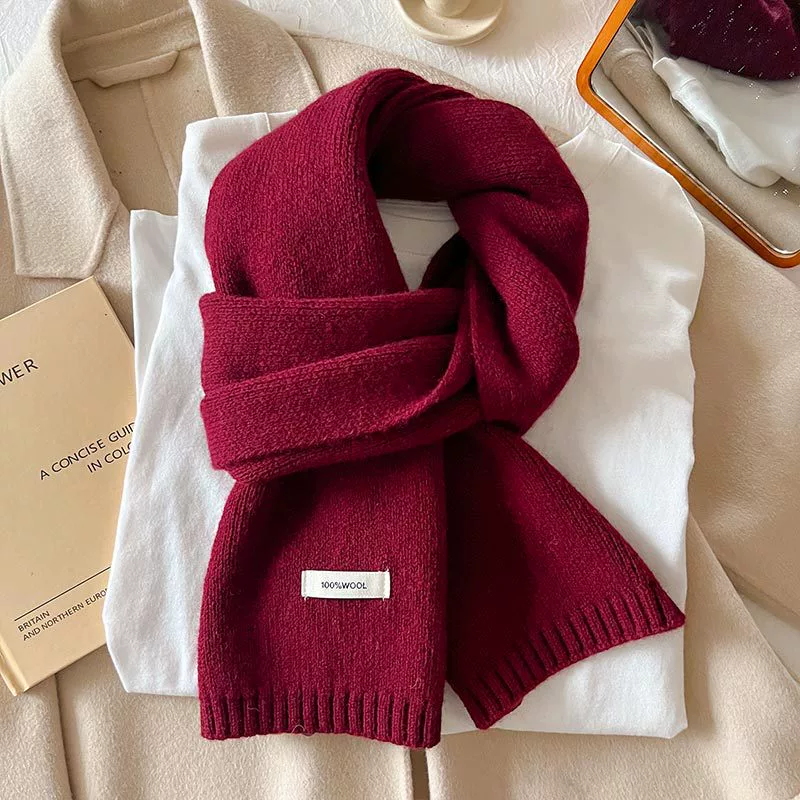 Red small knitted warm scarf, with neck protection