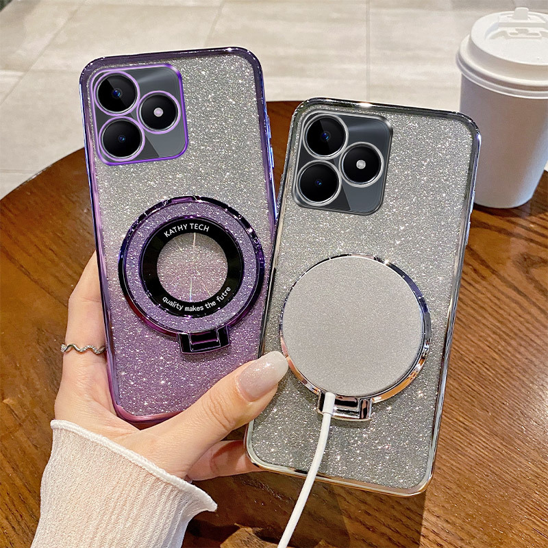 Suitable for Realme 14Pro/C75 glitter plating shell N55/C51S/C63/C15 magnetic glitter bracket