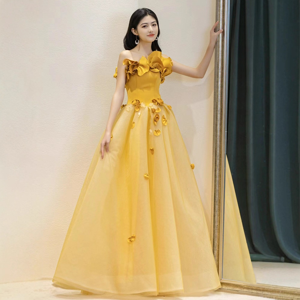 Annual Party Evening Dress 2026 New Style Light Luxury Niche High-End Banquet Host Performance Art Exam Adult Ceremony Toast Dress
