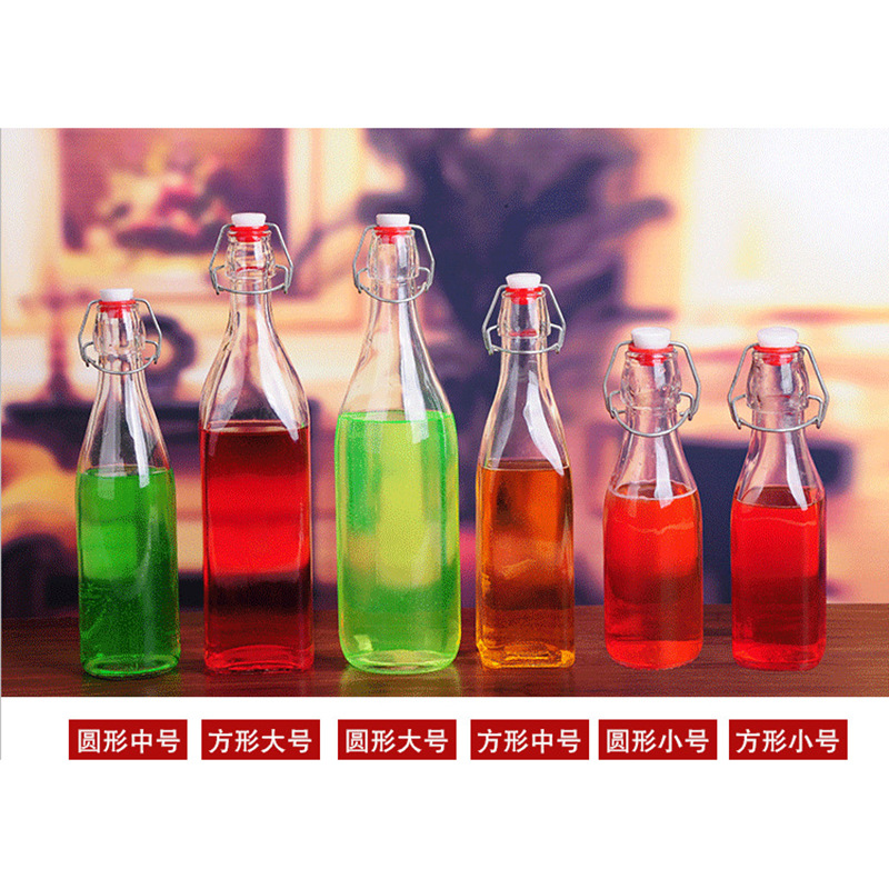 圆形钢卡扣玻璃瓶透明自酿葡萄 红酒 泡酒瓶饮料果汁酵素瓶密封
