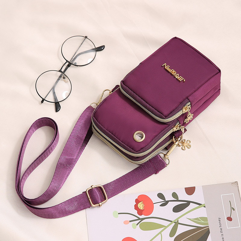 Bolso del teléfono móvil de gran capacidad bolso del teléfono móvil impreso vertical de las mujeres bolso del brazo Halter de la cremallera de tres capas bolso crossbody del hombro del paño de Oxford