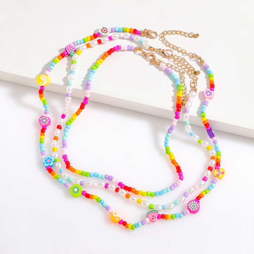 Colored Clay Fruit Necklace Colored Bead Neck Chain Multi-layered display picture 3