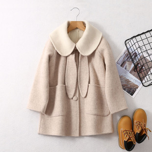 2025 New Autumn and Winter Girls' Cute Bunny Ears Lapel Double-Sided Cashmere Woolen Outwear Jacket Korean Style Foreign Style