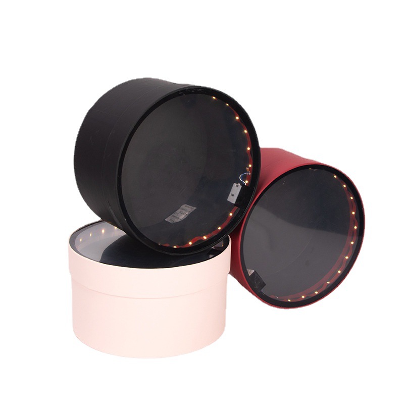 Día de San Valentín chino luminoso caja redonda ventana caja de flores transparente con ramo de luz Rose caja LED luz vacía caja de regalo