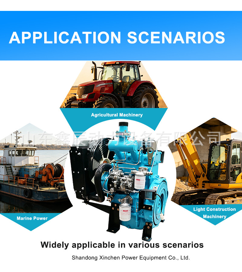 Dual-cylinder water-cooled 2100 diesel engine can be used to power generators, water pumps, crushing and modified vehicles, tractors, and mixing equipment