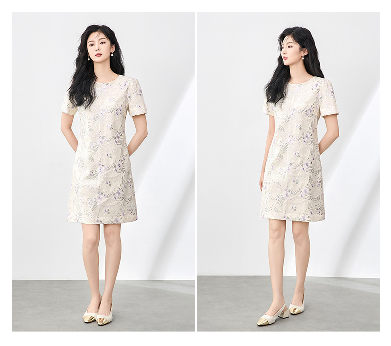 Váy chữ A thêu hoa đính sequin tinh tế, quý phái, dáng suông midi — Màu hồng chi tiết 14