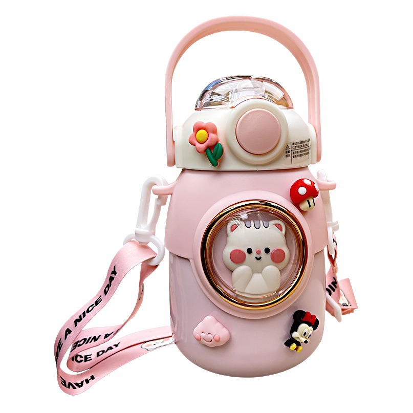 Taza de vacío para niños de dibujos animados de gran capacidad de acero inoxidable 316 taza de agua de paja de vientre grande taza de estudiante portátil de alta apariencia