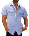 2023亚马逊ebay速卖通夏季纯色短袖男士棉麻口袋门禁拉链工装衬衣