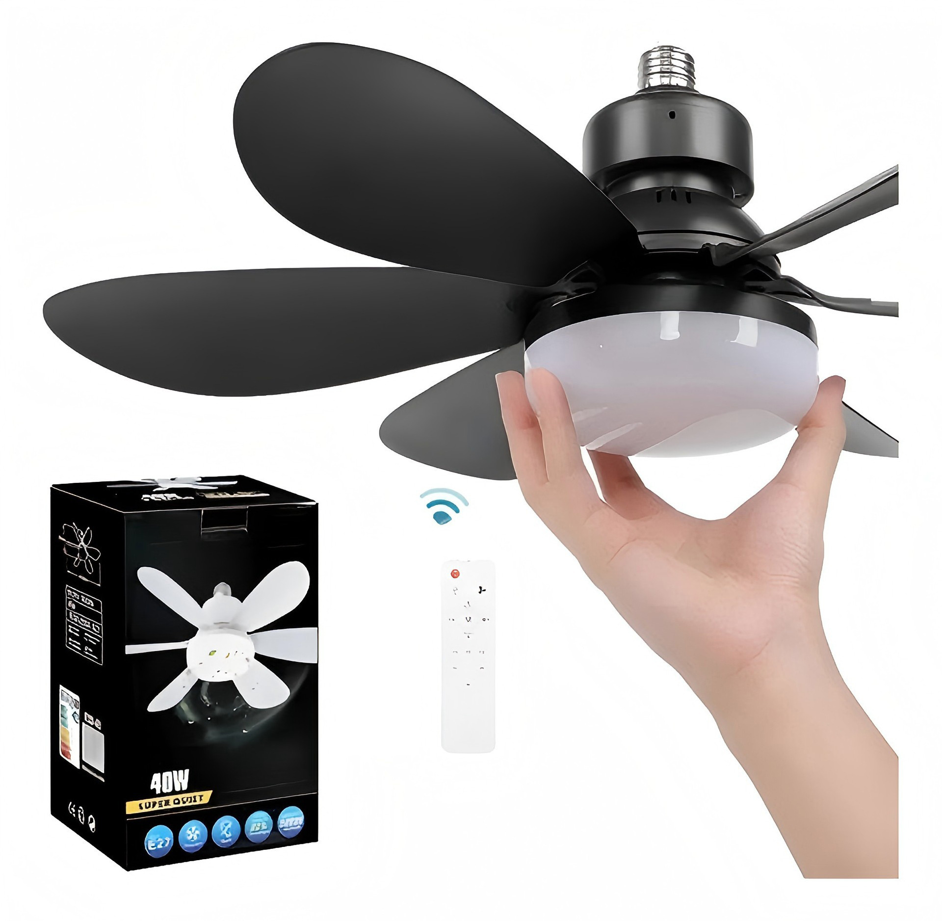 Ventilador de Techo con Luz E27 de ABS Silencioso para Comedor y Dormitorio